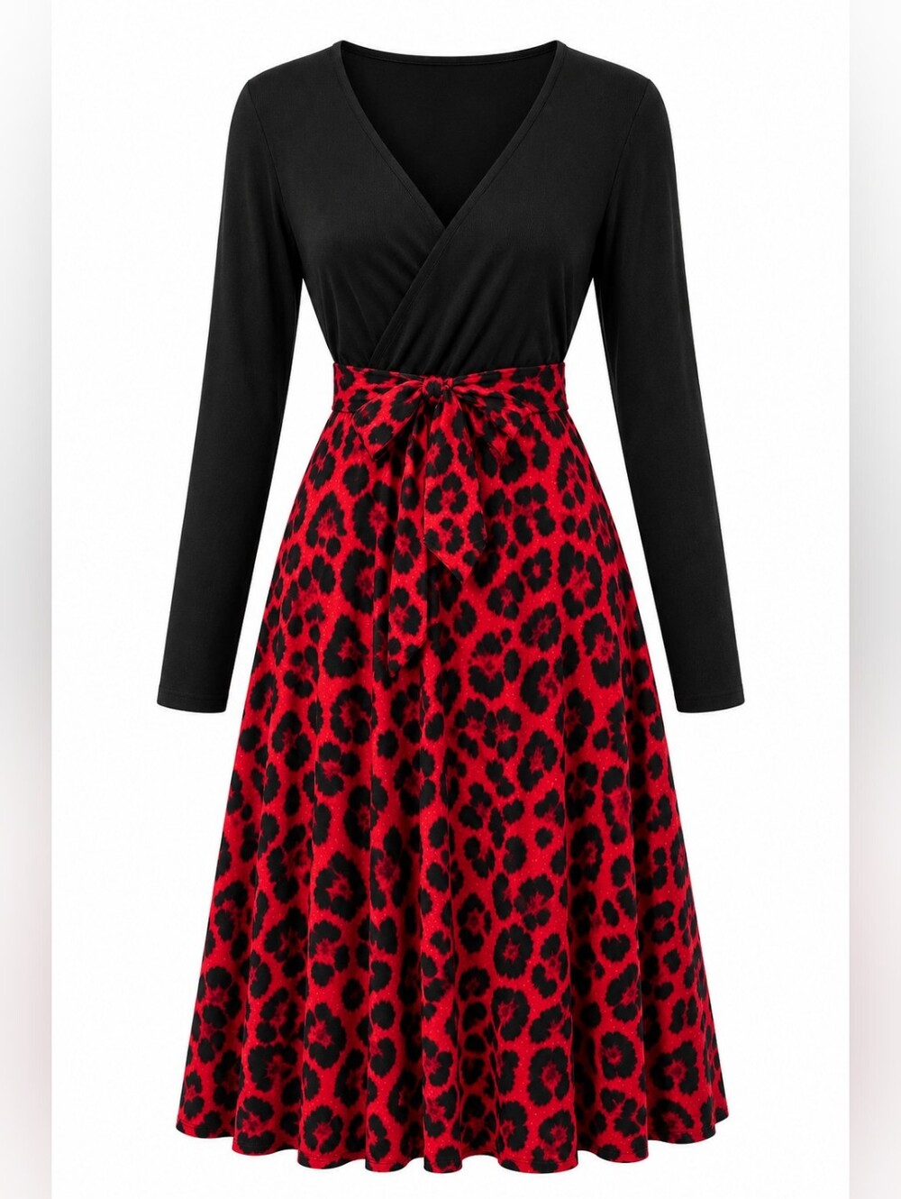 Cupshe Black & Red Leopard Print Wrap Dress | XS